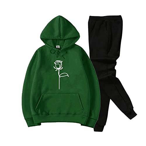Sudadera deportiva de dos piezas para hombre y mujer con estampado de letras, pantalones deportivos, unisex, sudadera deportiva, chándal, sudadera con capucha + pantalón con capucha para otoño e