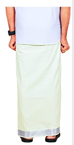 Image of Mens Cream 100% Cotton Dhoti 4.00 Mtrs with Rich Jari Border Dhothi /Vesti /Mundu