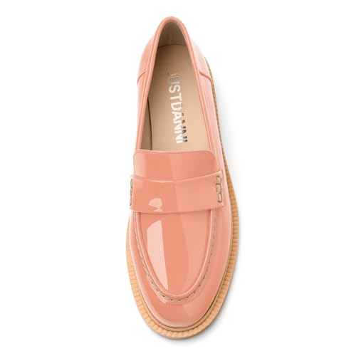 Image of JUSTDANNI Loafers for Women Slip On Shoes with Round Toe 1.2-Inch Low Chunky Block Heel Patent Comfortable Casual Dress Pump Shoes for Wedding Party Work Shopping Dating