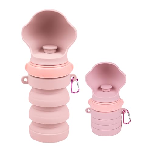 Collapsible Silicone Dog Water Bottne,17oZ Leak-Proof Pet Travel Squeeze Bottles for Travel,Hiking Camping Trip Accessories(Pink)