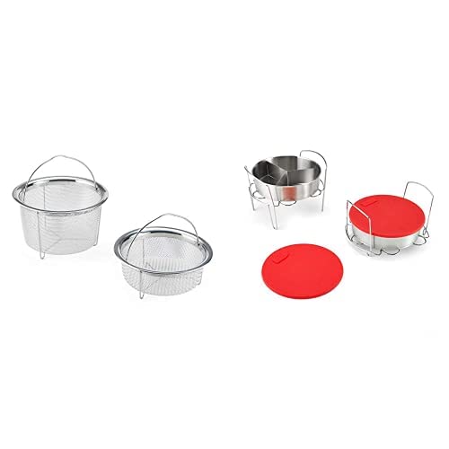 Instant Pot Official Mesh Steamer Basket Set of 2 + Instant Pot Official Cook/Bake Set, 8-Piece