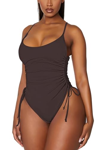 Image of Viottiset Women's Ruched High Cut One Piece Swimsuit Tummy Control Bathing Suit Monokini