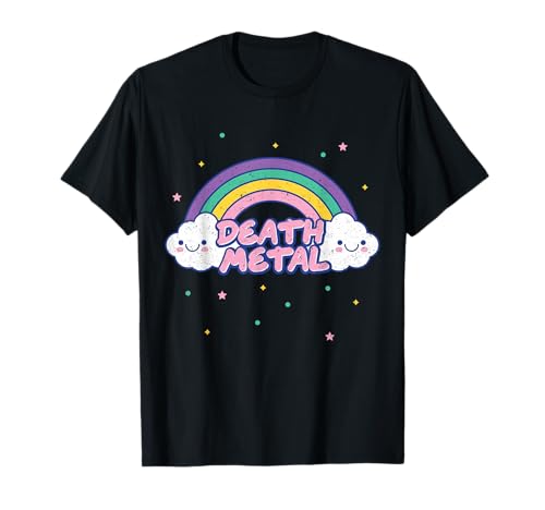Lustiges Death Metal Regenbogen und niedliche Kawaii Wolken Design T-Shirt