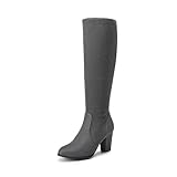 DREAM PAIRS Women's Chunky Heel Knee High Boots,Size 9,Grey,MIDLEG