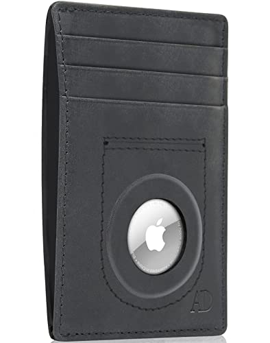 Access Denied Genuine Leather Air Tag Holder - Slim Minimalist Wallets For Men & Women - Front Pocket Thin Mens Wallet RFID Credit Card Holder Gifts For Men - Air Tag NOT Included