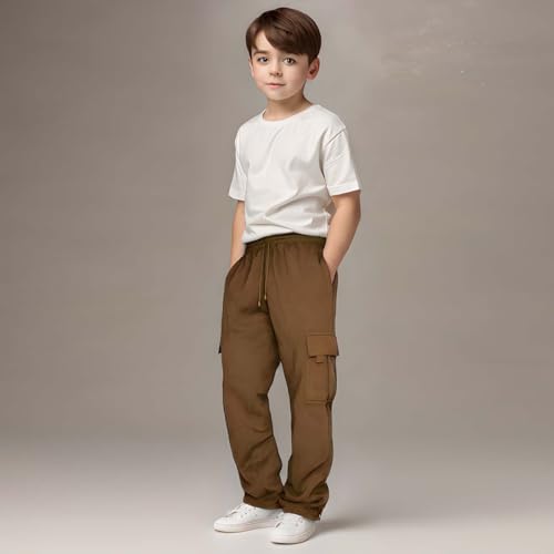 Boys Cargo Pants Teens Open Bottom Wide Leg Sweatpant with Pockets Youth Baggy Athletic Joggers Winter Kids Clothes3