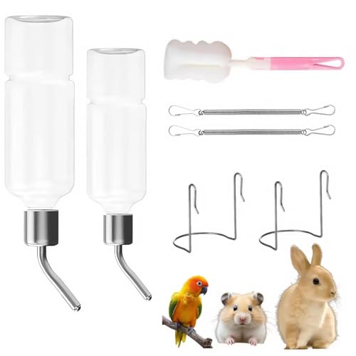 XIKTTK Cantimplora de conejo, 2 unidades, botella para hámster, botella para conejillos de indias, bebederos para conejos, accesorios para roedores, accesorios para conejos, botella de agua para