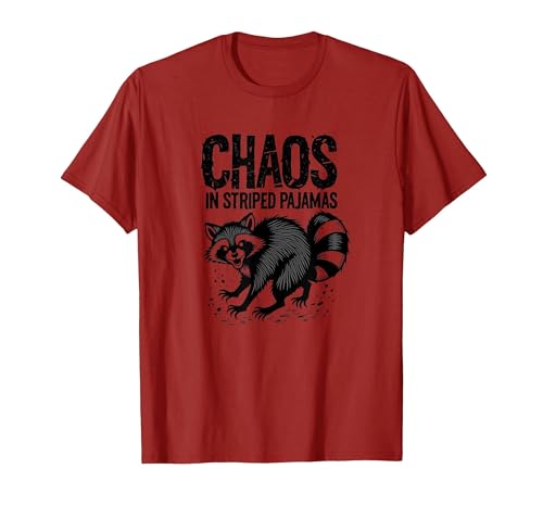 Chaos In Striped Pajamas Feral Raccoon Design T-Shirt, Men, Cranberry Red, Small