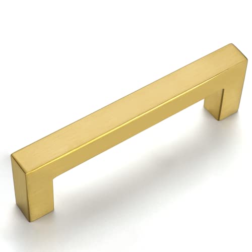OYX 10 Pack 5 Inch Brushed Brass Cabinet Pulls Gold Drawer Pulls,Brass Pulls for Kitchen Cabinet Handles Gold Pulls Square Kitchen Cabinet Handles Brass Drawer Handles for Cabinets,5 Hole Center