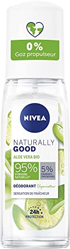 NIVEA NATURALLY GOOD Déodorant Femme Aloe Vera Bio spray 75ml, déodorant avec 95% d’ingrédients d’origine naturelle, spray vaporisateur fraîcheur 24h