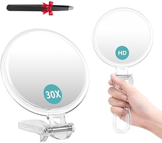 Auxmir 1X/30X Magnifying Mirror for Travel with Handle, Double Sided with 1X/30X Magnification and Tweezers, Foldable Portable Handheld Magnifying Mirror for Makeup, Shaving, Travel
