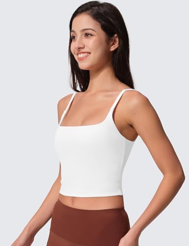 Image of Womens Scoop Neck Longline Sports Bra U Back Adjustable Strap Double Lined Workout Crop Tank Top with Built in Pads