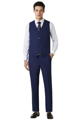 Image of Men Navy Solid Slim Fit Wedding Three Piece Suit