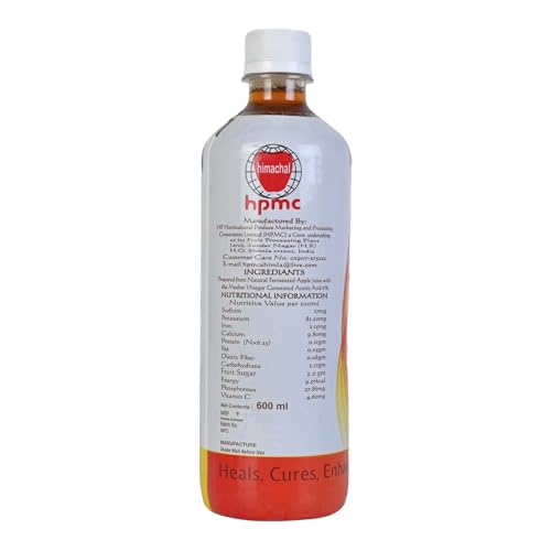 Image of HPMC Natural Apple Cider Vinegar, Organic Himalayan Apples | Mother of Vinegar | Unfiltered & Unpasteurized | For Weight Management, Reduced Bloating, Healthy Skin & Hair (Pack of 2 600 ml)