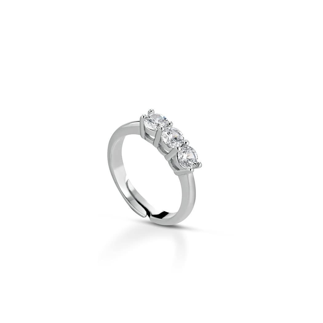 Donipreziosi Anello Trilogy Donna in Argento 925 Rodiato con Zirconi Bianchi Taglio Brillante, Made in Italy – Taglia Regolabile, Nickel Free – Idea Regalo Fidanzata, Moglie, Anniversario
