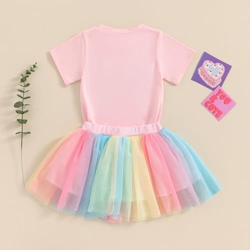 Image of Toddler Girl Birthday Outfit 2 /3 /4 /5 /6 Print Short Sleeve Shirt 2nd /3rd /4th /5th /6th Tutu Skirt Summer Clothes