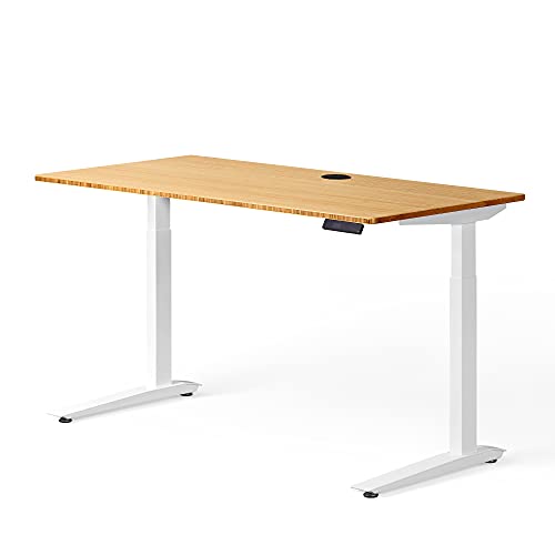 Image of Fully Jarvis Standing Desk 36 inch x 24 inch Natural Bamboo Top - Electric Adjustable Desk Height from 30 inch to 49 inch with Memory Preset Controller (Rectangle, White Frame)