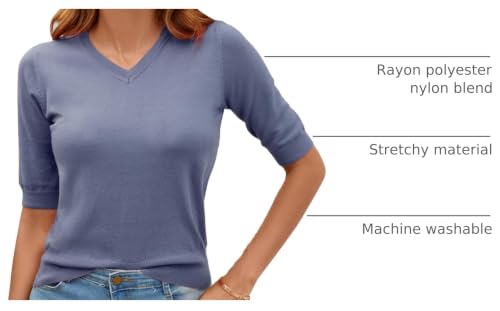 Image of Women Summer Knit Shirt Blouse V Neck Short Sleeve Pullover Sweater Tops