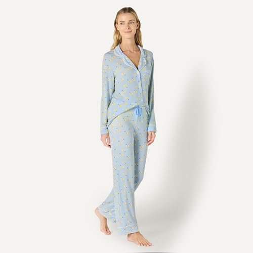 Image of Amazon Essentials x Sofia Grainge Women's Stretch Modal Long-Sleeve Button-Front Top and Full-Length Bottom Pajama Set