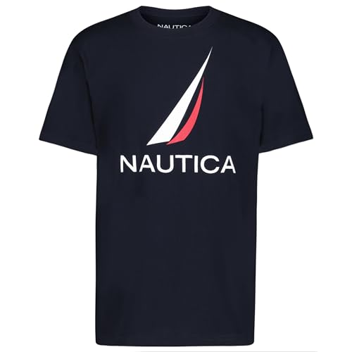 Listado de Ropa de Náutica para Niño Top 10. 41 Nautica - Playera de Manga Corta con Logotipo de Clase J para niño, Suave, cómoda, Ajuste Relajado, Clase J Sport Navy, 10-12