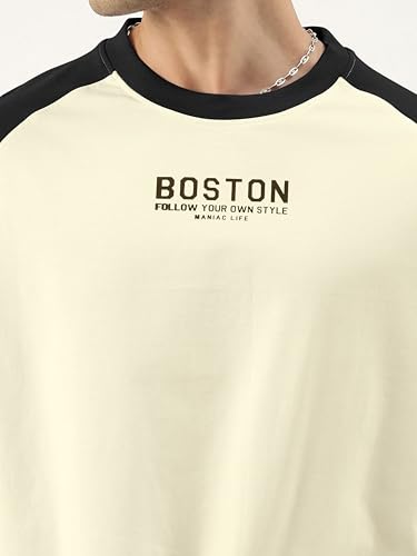 Image of Maniac||Mens||Printed||Round Neck||Raglan||Half Sleeve||Cotton||Oversized||Tshirt