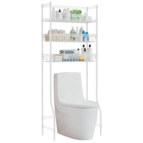 La Mejor review de Muebles para baño de herreria los 10 mejores. 37 Solerconm Estantería de baño sobre el inodoro, estantería de 3 niveles, estantería de baño que ahorra espacio con estante ajustable y cesta, estantería de metal ajustable...