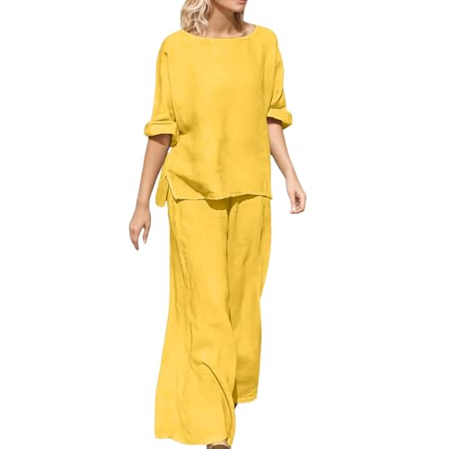 Ensemble chemisier et pantalon en coton-lin confortable pour femme