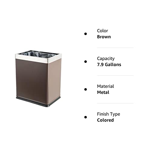 Brelso 'Invisi-Overlap' Open Top Metal Trash Can, Small Office Wastebasket, Modern Home Décor, Rectangle Shape (Brown) #TOP3