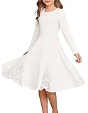 GRACE KARIN Girls Casual Dresses Long Sleeve Fall Winter Pullover White Dress for Girls Size 8