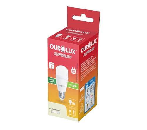 OUROLUX - Lâmpadas LED Bulbo, Luz Branca Quente 3000k; Variações: Potência (9W) & Bulbo (Mini T)