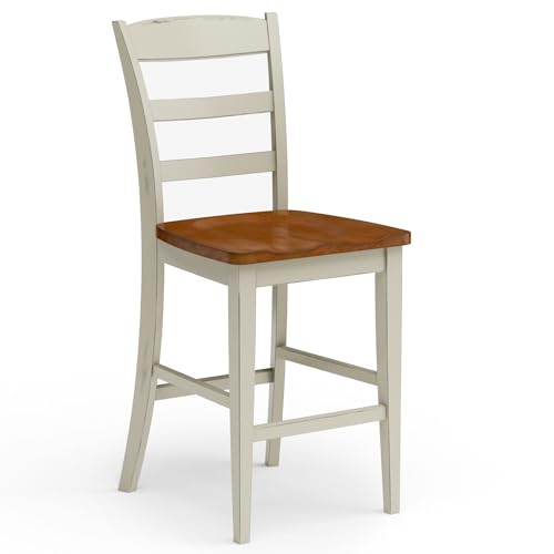 Home-Styles-Solid-Wood-Counter-Bar-Stool-24-inch-High-Monarch-Antique-White-with-Distressed-Oak-Finish-Contoured-Seat-Curved-Legs-Shabby-Chic-Style Home Styles Solid Wood Counter Bar Stool 24 inch High Monarch Antique White with Distressed Oak Finish Contoured Seat Curved Legs Shabby Chic Style