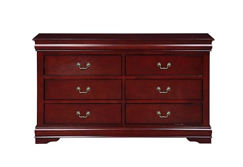 Acme Louis Philippe Rectangular Wood 6-Drawer Dresser in Cherry