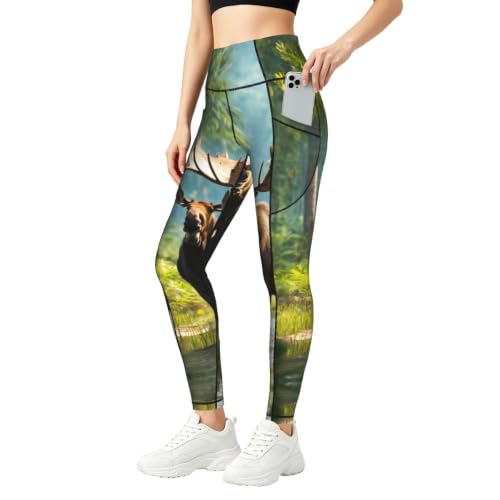 Pantalones de yoga para mujer holgados con estampado de alce para deporte y descanso