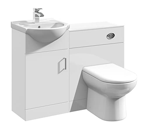 VeeBath Linx 1050 Vanity Unit Furniture Set, Wash Basin Bathroom Sink, WC, BTW Toilet Pan, Soft Close Toilet Seat, Concealed Cistern-White (Flat Pack)
