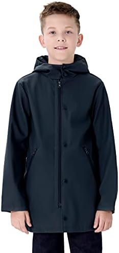 maoo garden Boys Rain Jacket Lightweight Kids Waterproof Raincoat Cotton Lined Hooded Windbreaker 2111 Navy 7-8Y