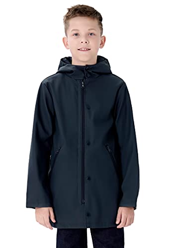Maoo Garden Boys Rain Jacket Lightweight Kids Waterproof Raincoat Cotton Lined Hooded Windbreaker 2111 Navy 7-8Y #TOP2