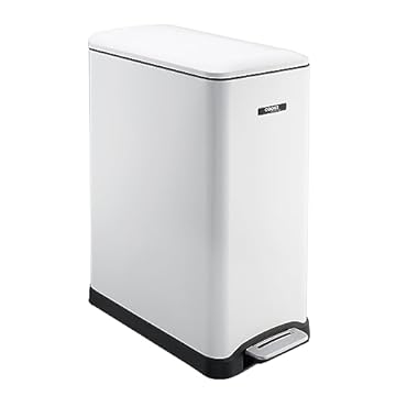 Cooks Professional Slimline Dual Recycle Pedal Bin 50L | 20 + 30L Removable Compartments & Soft Close Lid | Double Section Stainless Steel Kitchen or Office Dustbin for Recycling or Waste | White