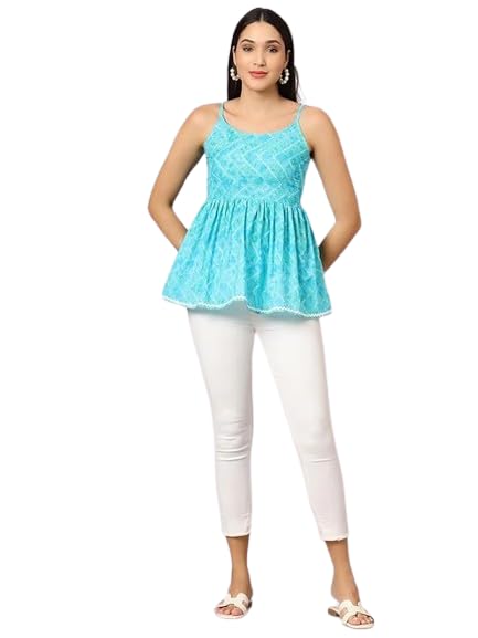 japer kurti Womens Cotton Blue Color Tie-Dye Print Peplum Top-picture-48