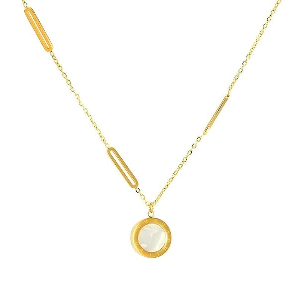 AMETOER Trendy Stainless Steel 18K Gold Plated Asymmetrical Letter Necklace for Women - European and American Fashion Meaningful Clavicle Chain (Gold/White/Black) by AMETOER - Used condition - US$19.78