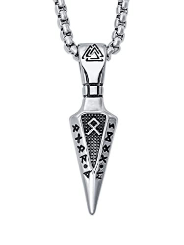 HAQUIL Viking Arrowhead Necklace, Stainless Steel Rune Gungnir Spear Arrowhead Pendant, Box Chain, Jewelry for Men and Women