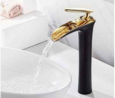 Robinet mitigeur cascade en laiton doré et noir pour une salle de bains chic