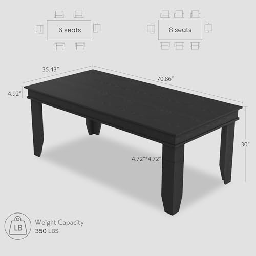 Image of GarveeHome Farmhouse Dining Table for 6-8 People, 71 in Long Kitchen Tables with Wooden Sturdy Frame, 6 ft Large Rectangular Dinner Table for Dining Room, Kitchen (Black, 71 inch Non-extendable)