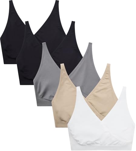 Image of Suekaphin 5pack Nursing Bra Maternity Bra Breastfeeding Sleeping/Sleep Bra Pregnancy Women's Seamless Bralette Wirefree