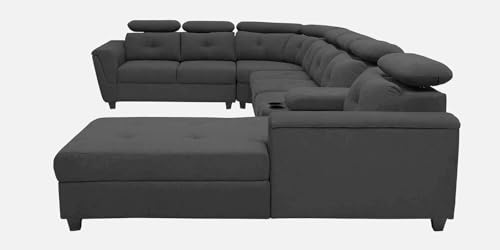 Image of Mishel 12 Seater Sofa Set for Living Room | Sectional U Shaped 12 Seater Sofa with Storage & Cupholder (Dark Grey Fabric, RHS)