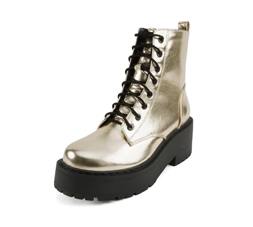 Image of Soda FLING Women Chunky Lug Sole Lace up Fashion Combat Ankle Boot w /Side Zipper