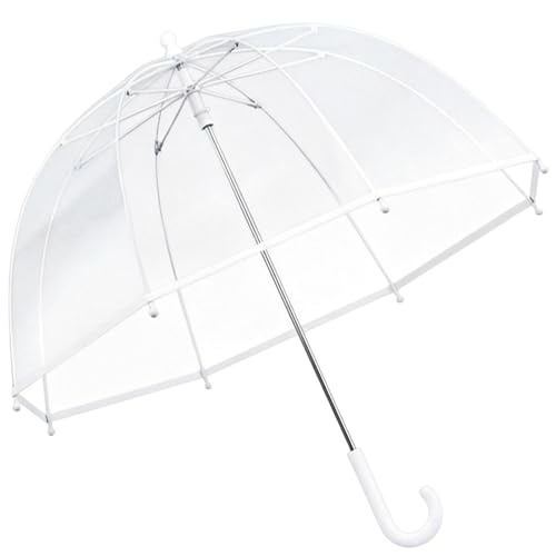 Gxybb Kids Clear Bubble Stick Umbrella-Safety Transparent Dome Lightweight Rainproof & Easy Grip Curved Handle Cute Kid Umbrellas for Toddler Boys Girls (Clear White)