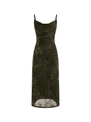 CIDER Maxi Dress Wedding Guest Dresses Floral Cowl Neck Ruched Sleeveless High Waist Jacquard Lined Dress