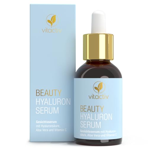 Vitactiv Beauty Hyaluron Serum - Suero hidratante facial de 30 ml, ácido hialurónico multimolecular y aloe vera, antienvejecimiento, antiarrugas, suero facial con nuez mágica, jojoba, vitaminas C y E