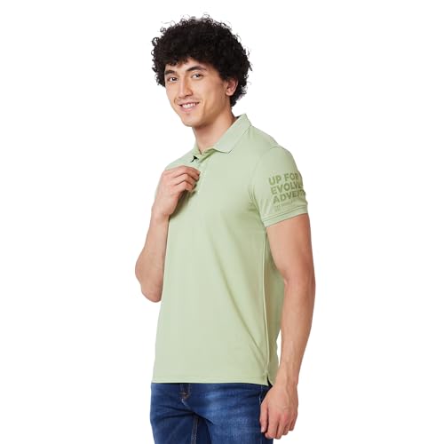 Image of Spykar Men's Slim Fit Ribbed Collar Half Sleeve Solid Casual T-Shirt