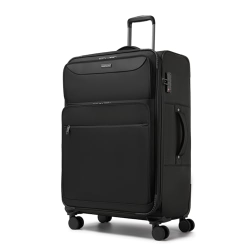 British Traveller Maleta Trolley Grande Rígida Expandible 79,5cm, Maletas Rígidas de Viaje con 4 Ruedas Giratorias y Cerrado TSA, Negro